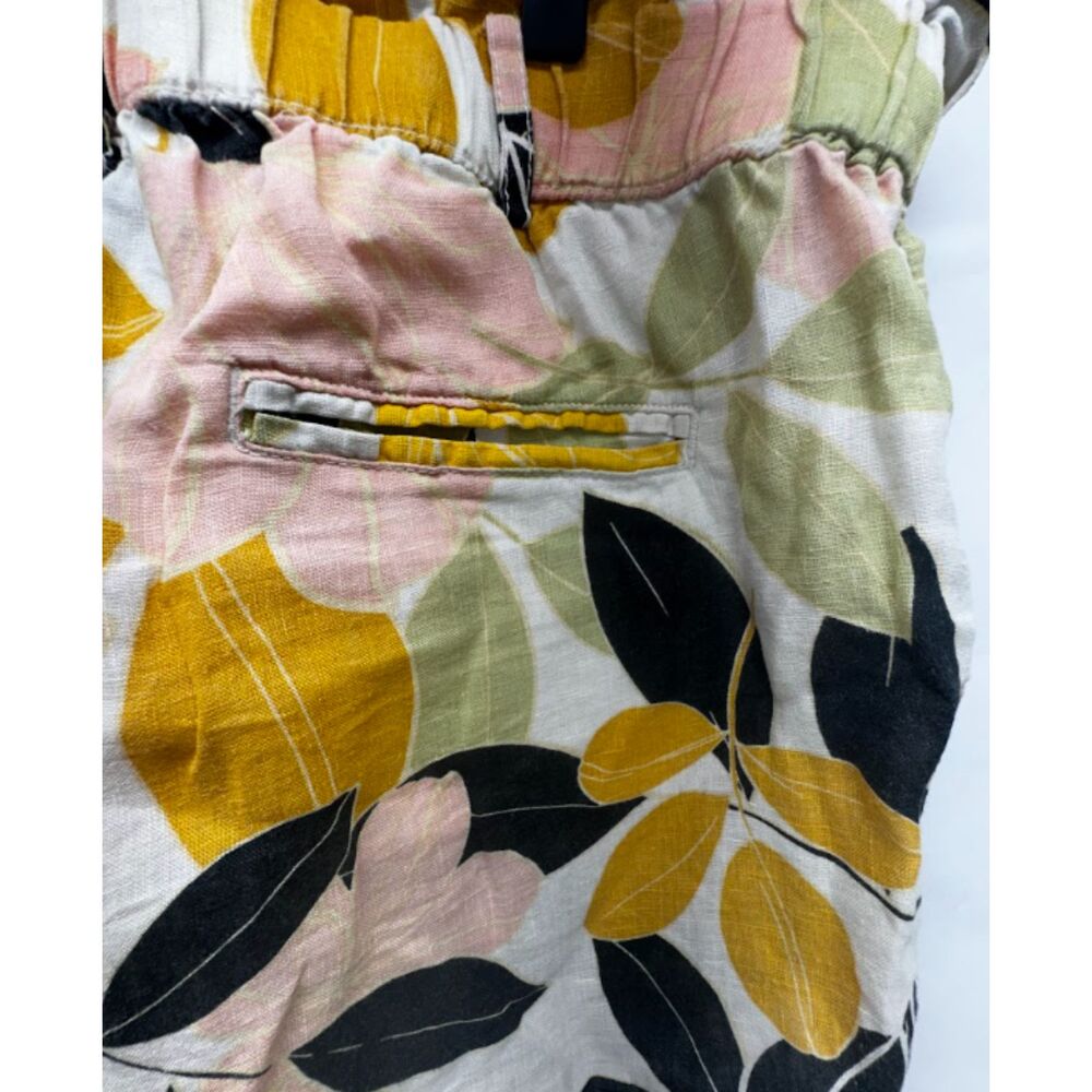 Rachel Zoe 100% Linen Floral Shorts Womens Large Paperbag Waist Tropical Resort - Picture 5 of 6